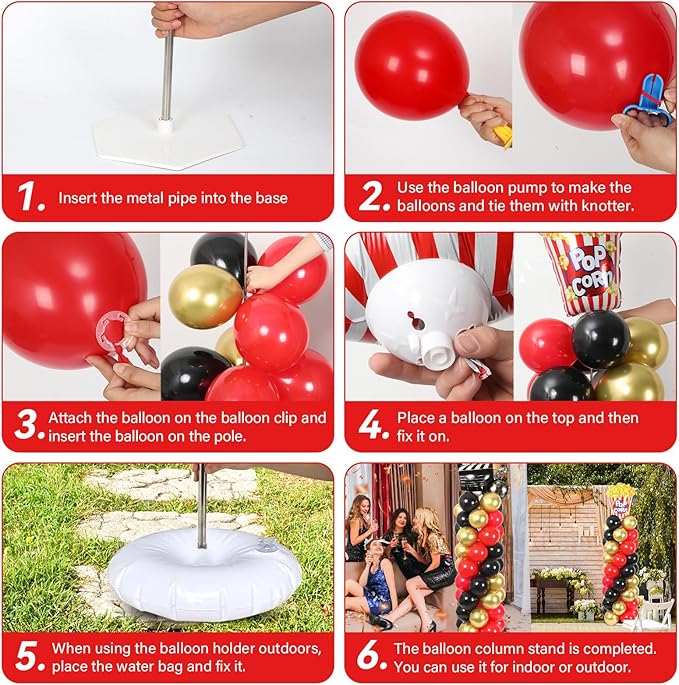 2 Sets Movie Night Balloon Column Stand Kit With 102 Popcorn