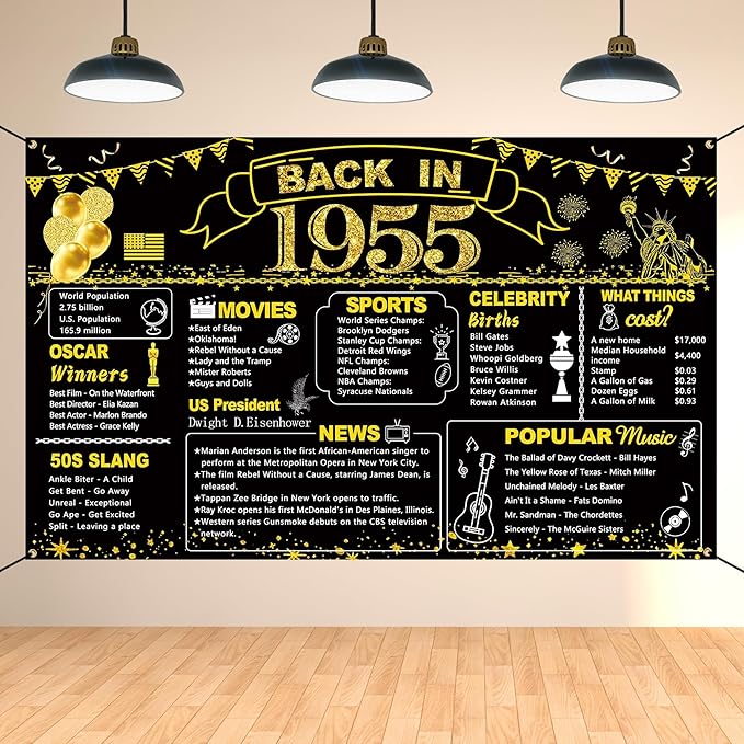 DARUNAXY 71st Birthday Black Gold Party Decoration, Back in 1955