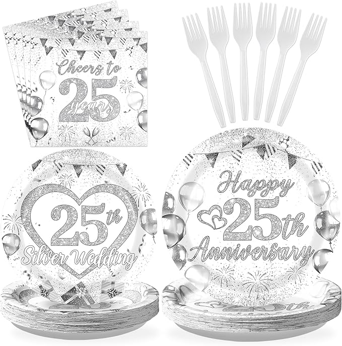 96Pcs 25th Wedding Anniversary Decorations Cheer to 25 Years Party
