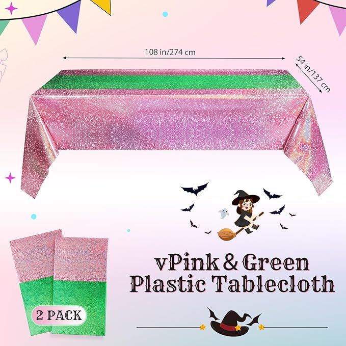 2 Pcs Witch Princess Theme Party Pink & Green Holographic Party
