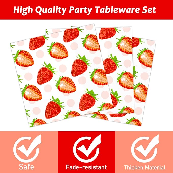 96 Pcs Strawberry Party Supplies Paper Plates Napkins 1st Birthday
