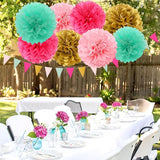 Mint Blush Hot Pink Gold Party Decorations 30pcs Tissue Pom Poms