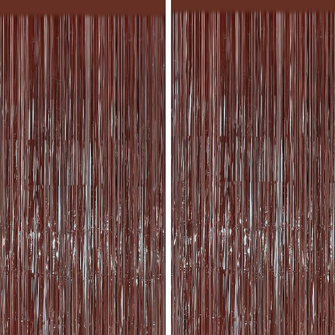 2PCS Coffee Foil Fringe Backdrop Curtains, Brown Tinsel Streamers