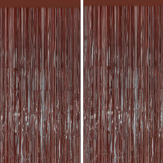 2PCS Coffee Foil Fringe Backdrop Curtains, Brown Tinsel Streamers