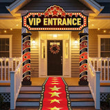 Movie Night Porch Sign Banner 4 Pcs Decorations Set with Red Carpet