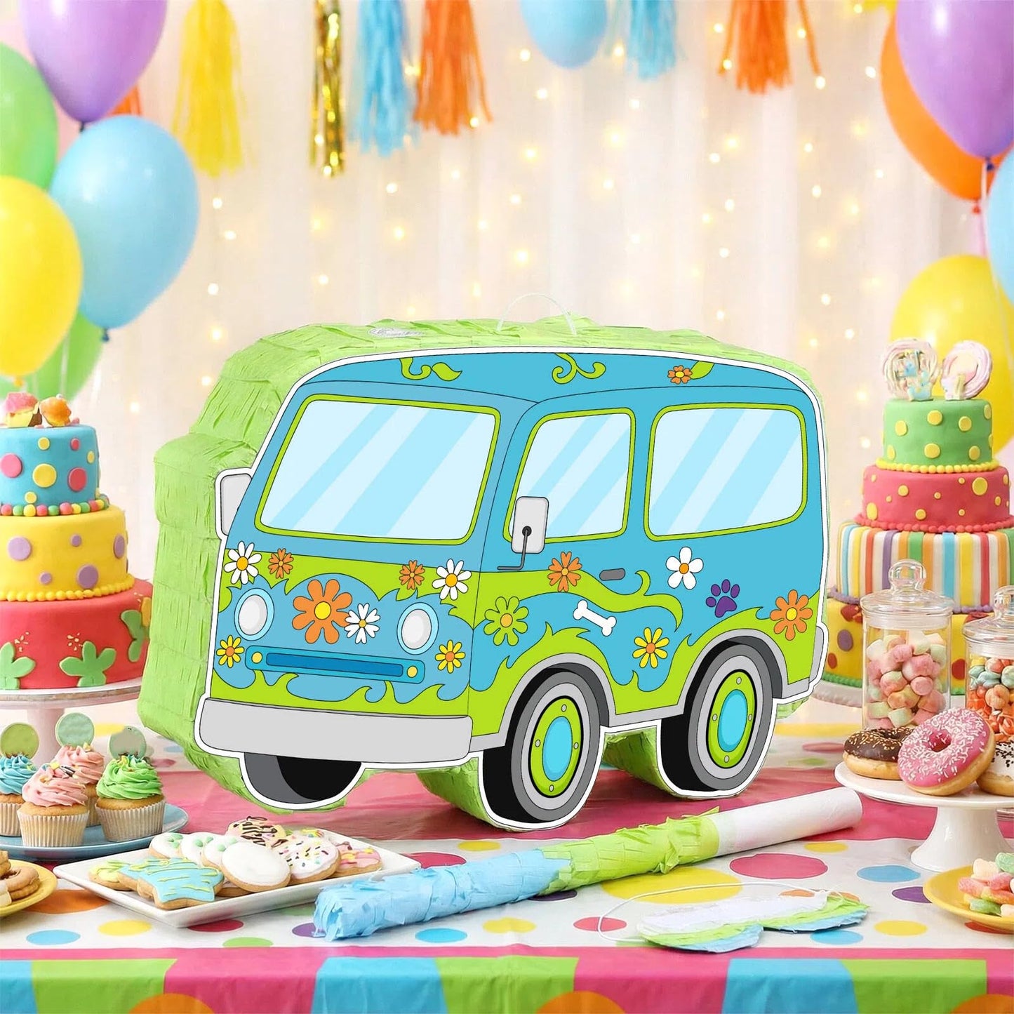 Threan Dog Theme Party Decorations Cartoon Car Piñata Hippie Groovy