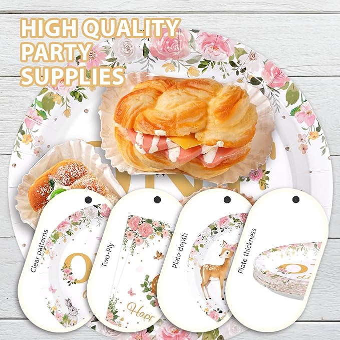 96Pcs Pink Deer Girl 1st Birthday Party Supplies Isn't She