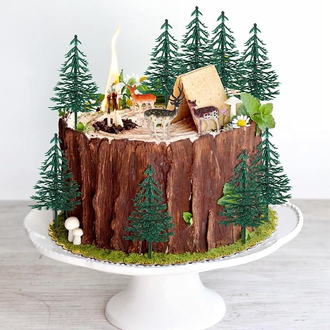 15Pcs Deer Christmas Tree Cake Topper with Tree Deer Figurines