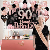 90th Birthday Decorations for Women 49pcs Black Rose Gold Black