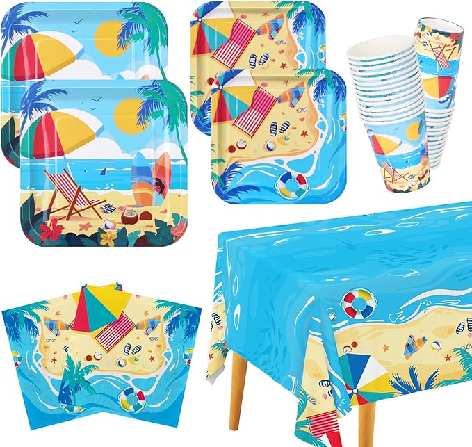 Beach Theme Party Supplies Summer Pool Pack Includes Paper Dinner