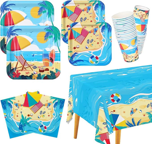 Beach Theme Party Supplies Summer Pool Pack Includes Paper Dinner