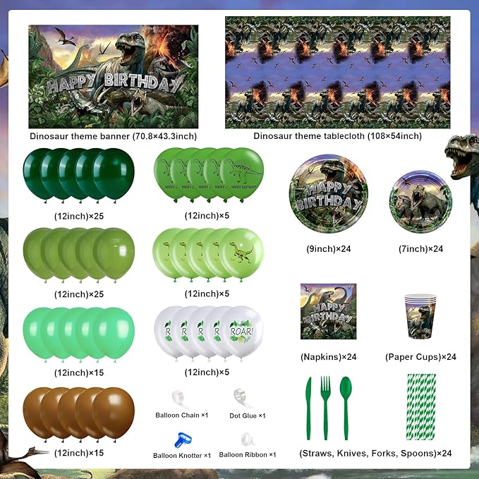 Dinosaur Birthday Decorations 280 PCS Dinosaur Birthday Backdrop