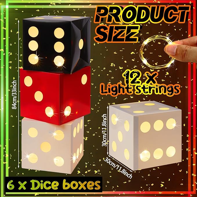12 Pcs Large Dice Favor Boxes with Light 11.8 Inch Casino Party