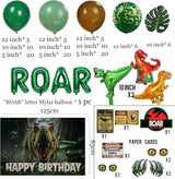 Dinosaur Birthday Decorations with Hunter Green Brown balloon arch &