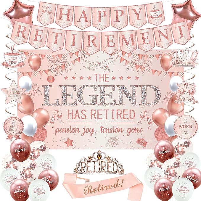 Retirement Party Decorations Women Rose Gold Happy Retirement Banner