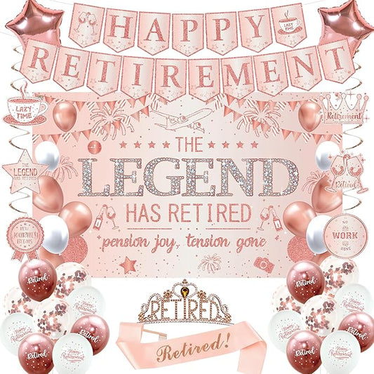 Retirement Party Decorations Women Rose Gold Happy Retirement Banner