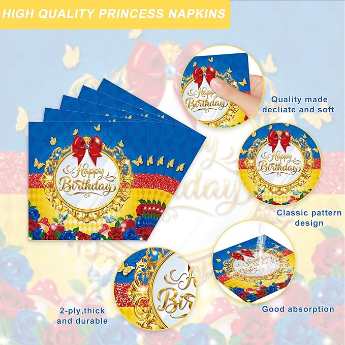 120PCS Princess Party Supplies for Girls Kids Cartoons Snow & White