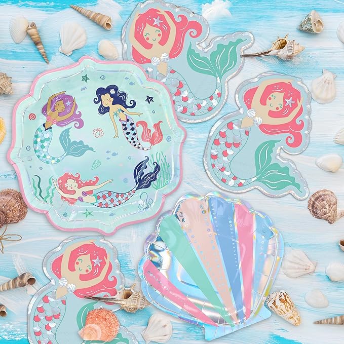 Mermaid Birthday Party Supplies 9 Disposable Dinner Plates 7 Dessert
