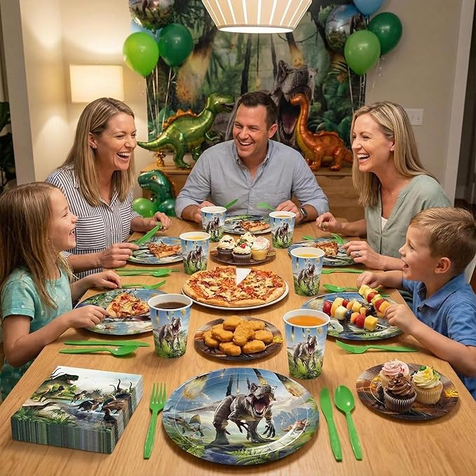 168pcs Dinosaur Party Supplies Dino Plates Napkins Disposable