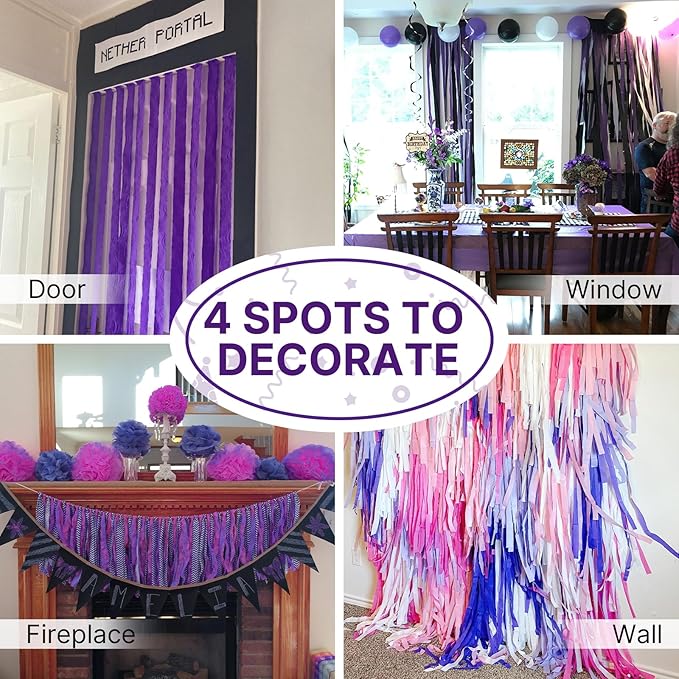 PartyWoo Purple Crepe Paper Streamers 4pcs 328ft Pack of Dark Purple