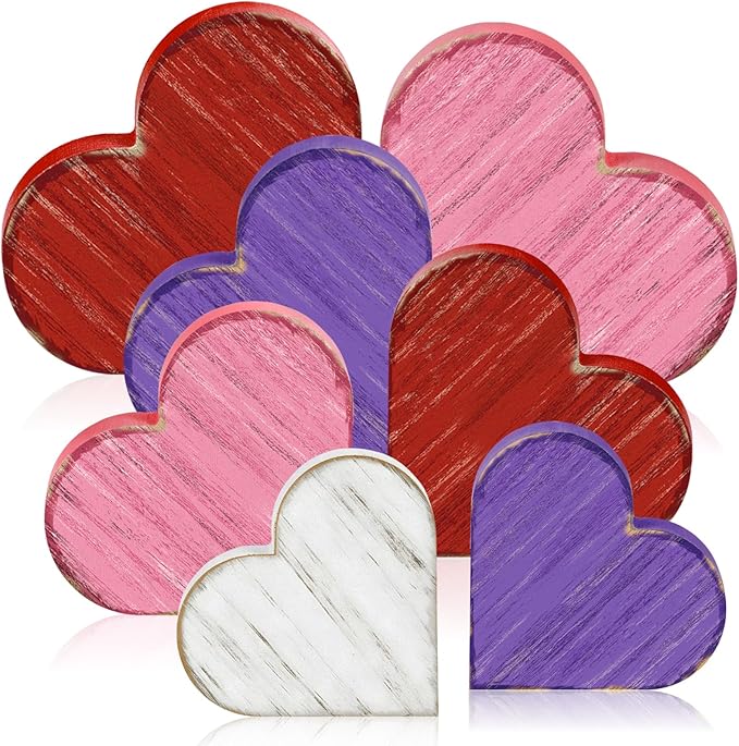 7PCS Valentines Day Wooden Heart Table Centerpiece Decorations,