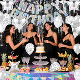 Silver Happy Birthday Decorations kit, Iridescent Happy Birthday