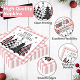 96PCS Merry Christmas Tree Party Plates and Napkins Pink Gingham