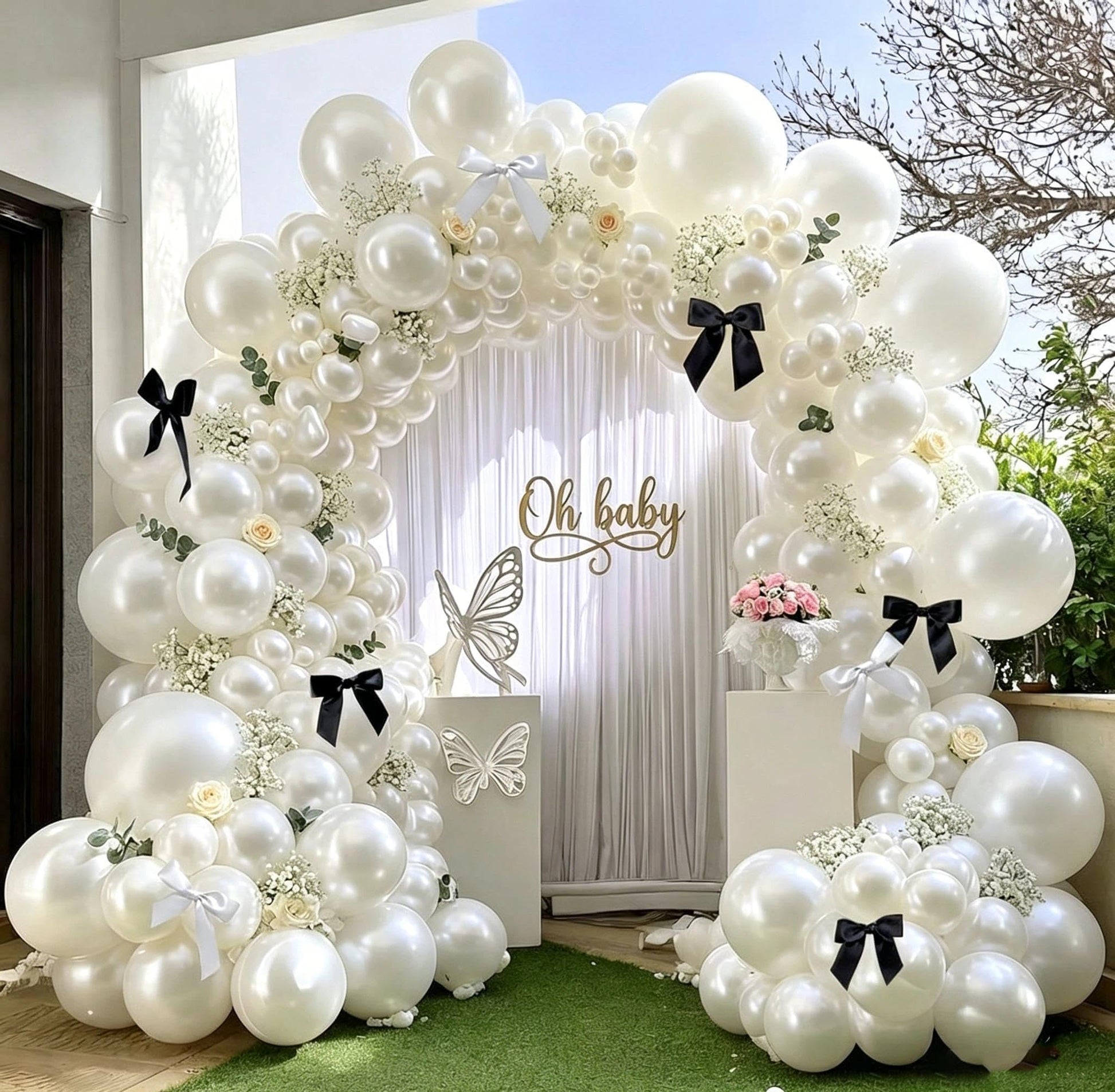 Pearl White Balloon Arch Kit,Double Stuffed White Pearl Balloon
