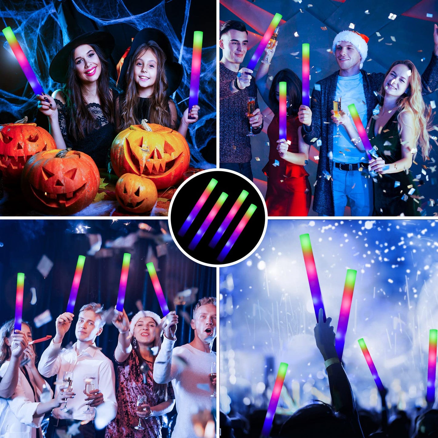 ColorHome Glow Sticks Bulk, 32 Pcs LED Foam Sticks Glow in the Dark