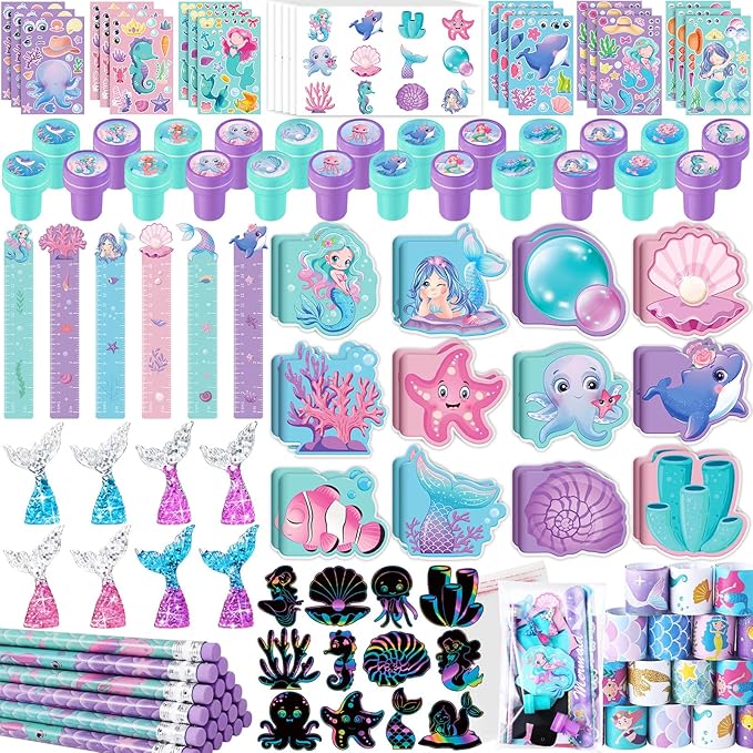 120Pcs Mermaid Party Favors Little Mermaid Pencils Stickers School