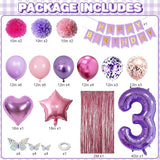 Pink Purple 3rd Birthday Party Decorations for Girls Number 3