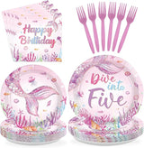 96Pcs Mermaid 5th Birthday Party Supplies Dive Into Five Party