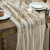 Artoid Mode 6Pcs Beige Gold Gauze Table Runner 120 Inch 10FT, Glitter