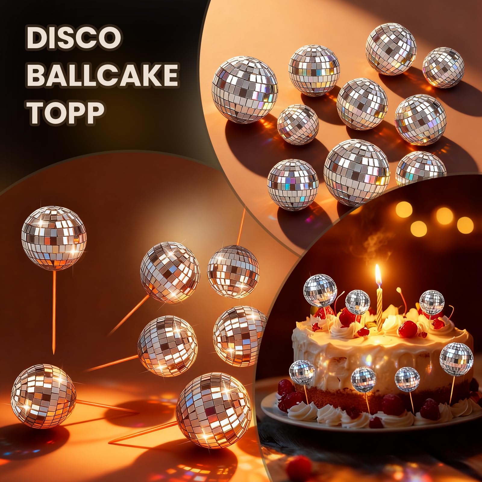 28 Pcs Disco Ball Cake Topper Retro 1970s Disco Ball Cupcake Toppers