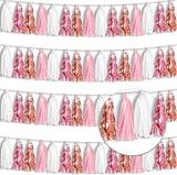 4P Rose-Gold Pink White Foil Fringe Tassel Banner Garland Metallic
