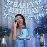 Pre-Strung Blue Bow Decorations Glitter Happy Birthday Banner Bow