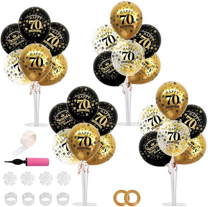 4 Set Black Gold Balloon Stand Kit for Birthday Decorations for 70th