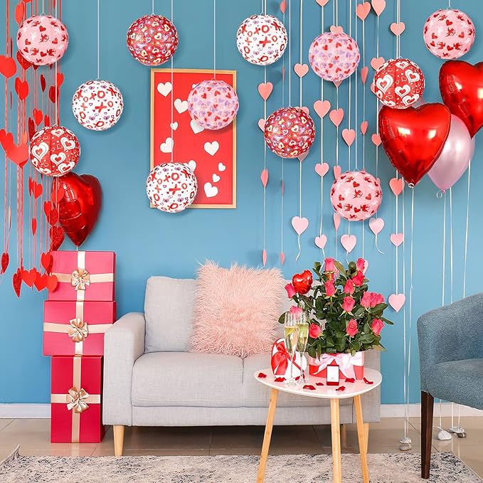 12 Pcs Valentine's Day Paper Lanterns Party Decorations Pink Heart