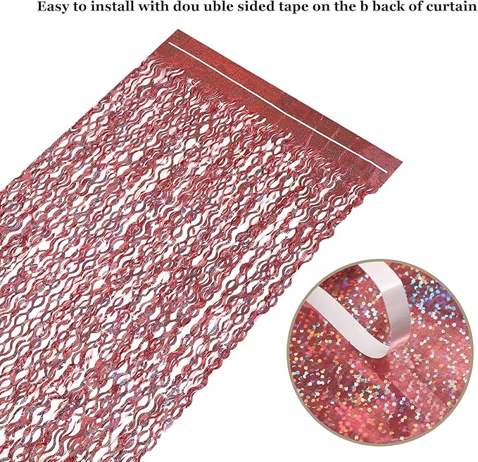 3 Pack 3.3 ft x 6.6 ft Tinsel Curtain CYLMFC Rose Gold Birthday