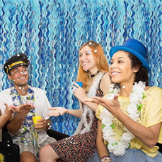 Tinsel Foil Fringe Curtains Wavy Backdrop for Parties Sparkle
