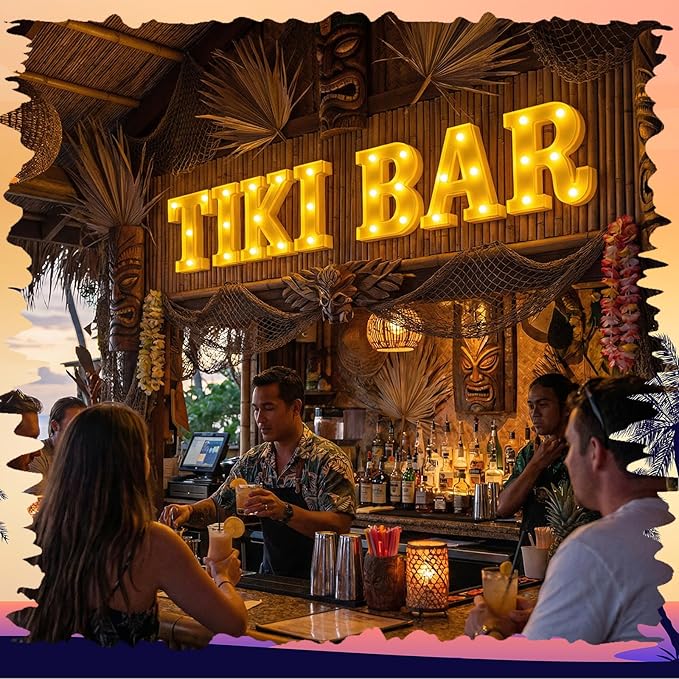 7 Pcs Hawaiian Luau Tiki Party Decoration Tiki Bar LED Light Sign