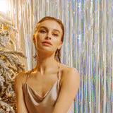 Melsan Silver Tinsel Backdrop Curtain, 3.2 ft x 8 ft Silver Foil