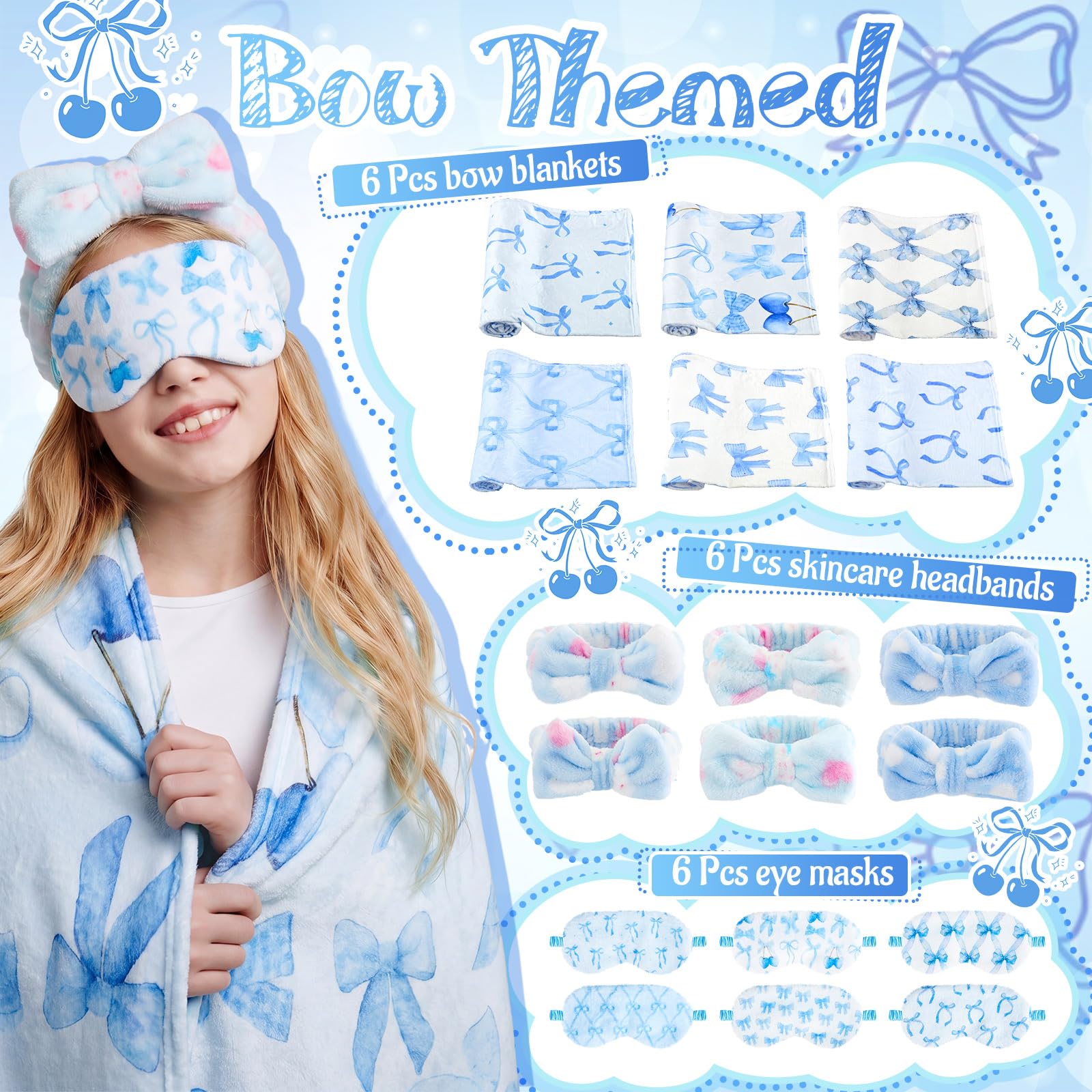 Fanfanwin 18 Pcs Sleepover Party Supplies for Girls, 6 Style Cute Blue
