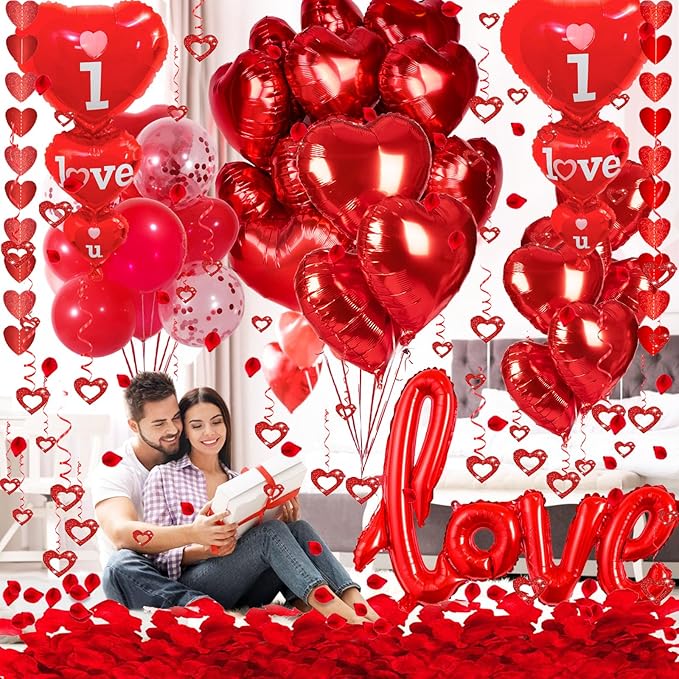 Valentines Day Decorations Set I Love You Balloons and Red