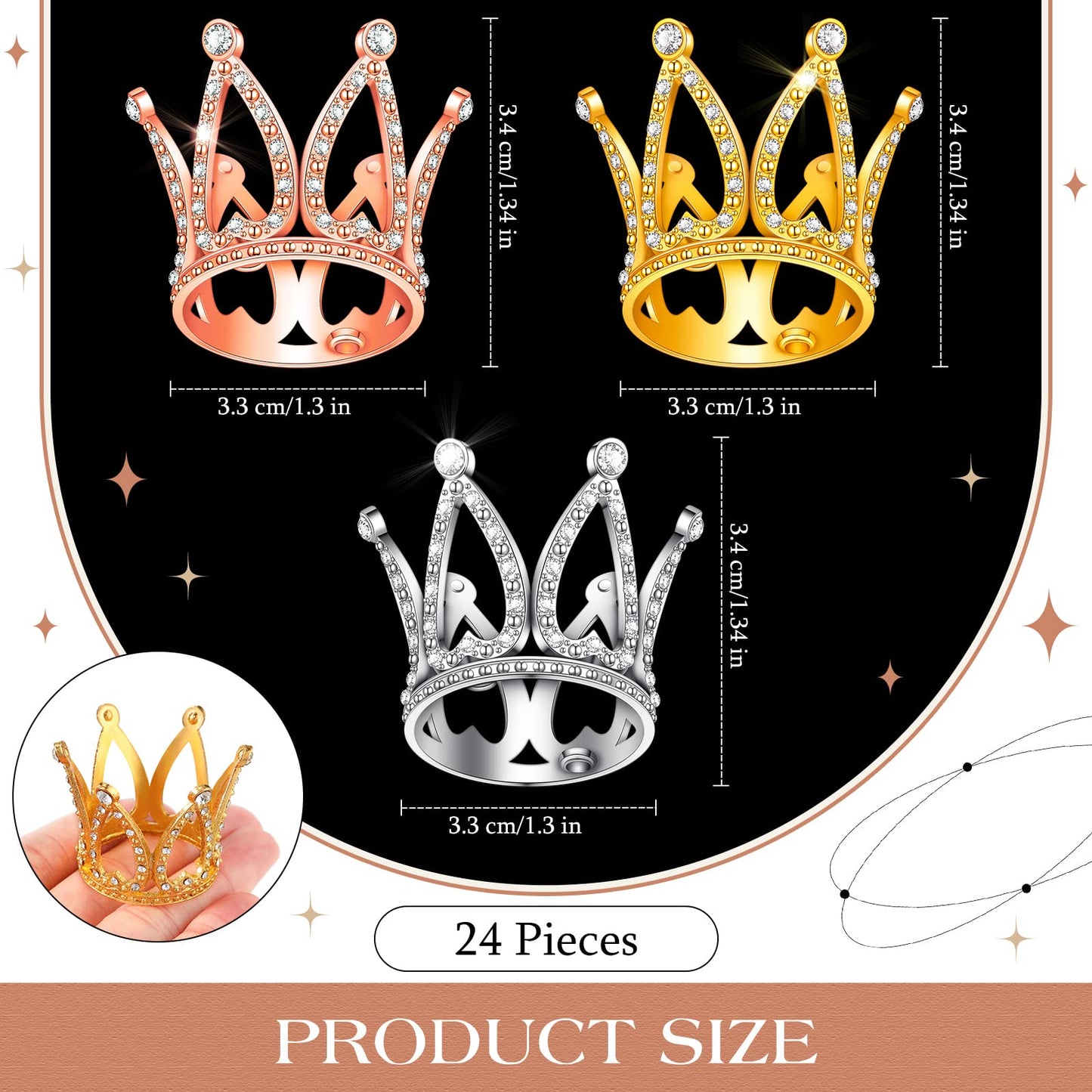 24 Pcs Crown Cake Topper Mini Baby Crown Tiny Queen Small Alloy Multi 