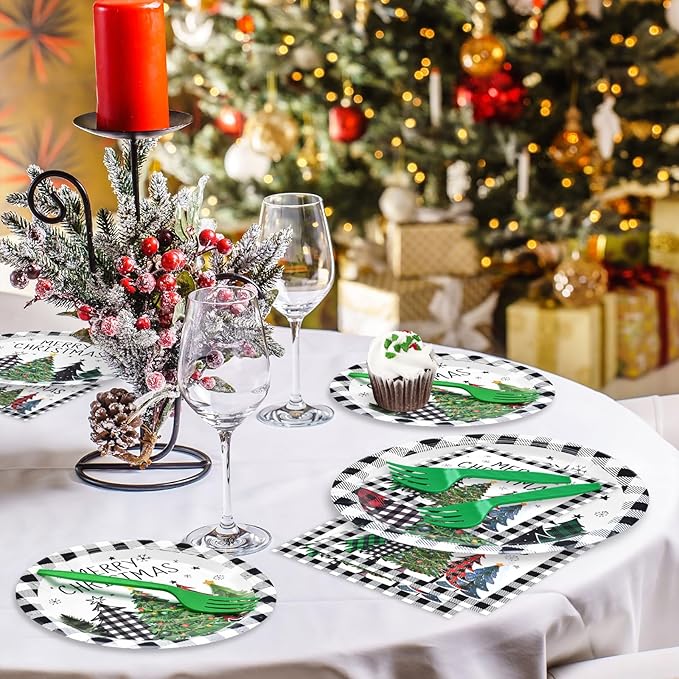 96 Pieces Christmas Tree Tableware Party Supplies Black and White