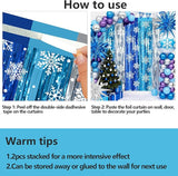 2 Packs Snowflake Foil Fringe Curtain, Blue Silver Ice Glitter