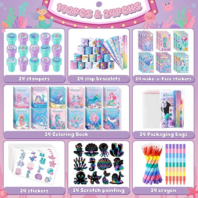 96Pcs Mermaid Party Favors Little Mermaid Coloring Books Crayon
