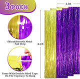 Voircoloria 3 Pack 3.3 x 8.2 ft Purple and Gold Foil Fringe Backdrop