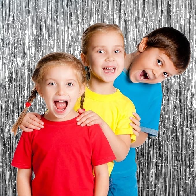 5 Pack Foil Curtain Backdrop Silver Metallic Tinsel Foil Fringe
